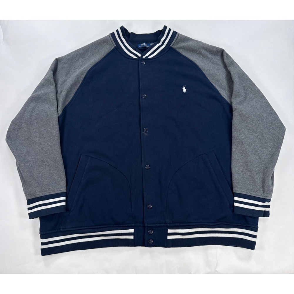 Polo Ralph Lauren Mens 3XB Letterman Varsity Bomber Jacket Blue Snap Big Tall